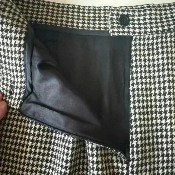 Vintage NEW FRONTIER houndstooth pencil mini skirt wool w/leather trim women’s 4 - Picture 5 of 12